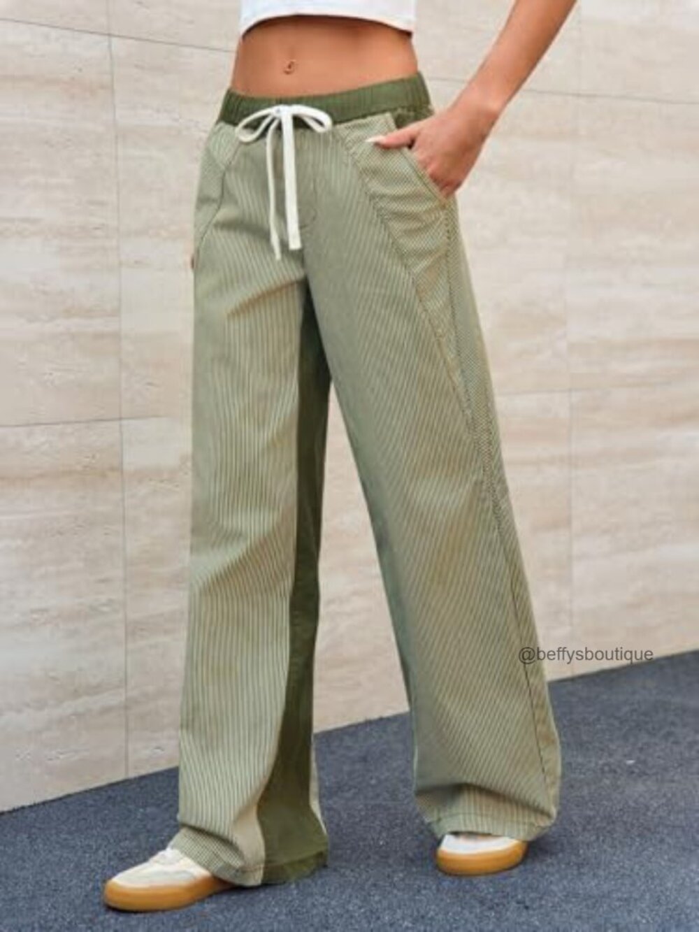 Striped Wide Leg Drawstring Low Rise Boho Pants - Picture 5 of 6
